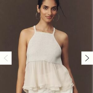 Anthropologie Cream Ribbed Halter Peplum Blouse